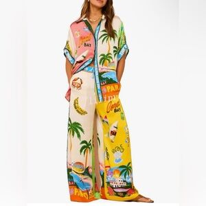 Faretumiya Women Boho Print 2 Piece Pants Set Graffiti Graphic Short